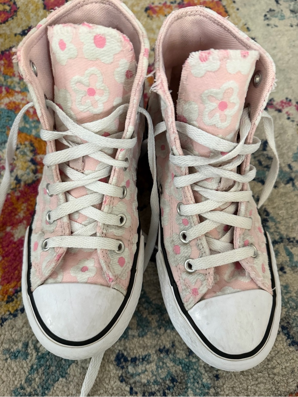Converse Kids Pink and White Floral High-Top Sneakers